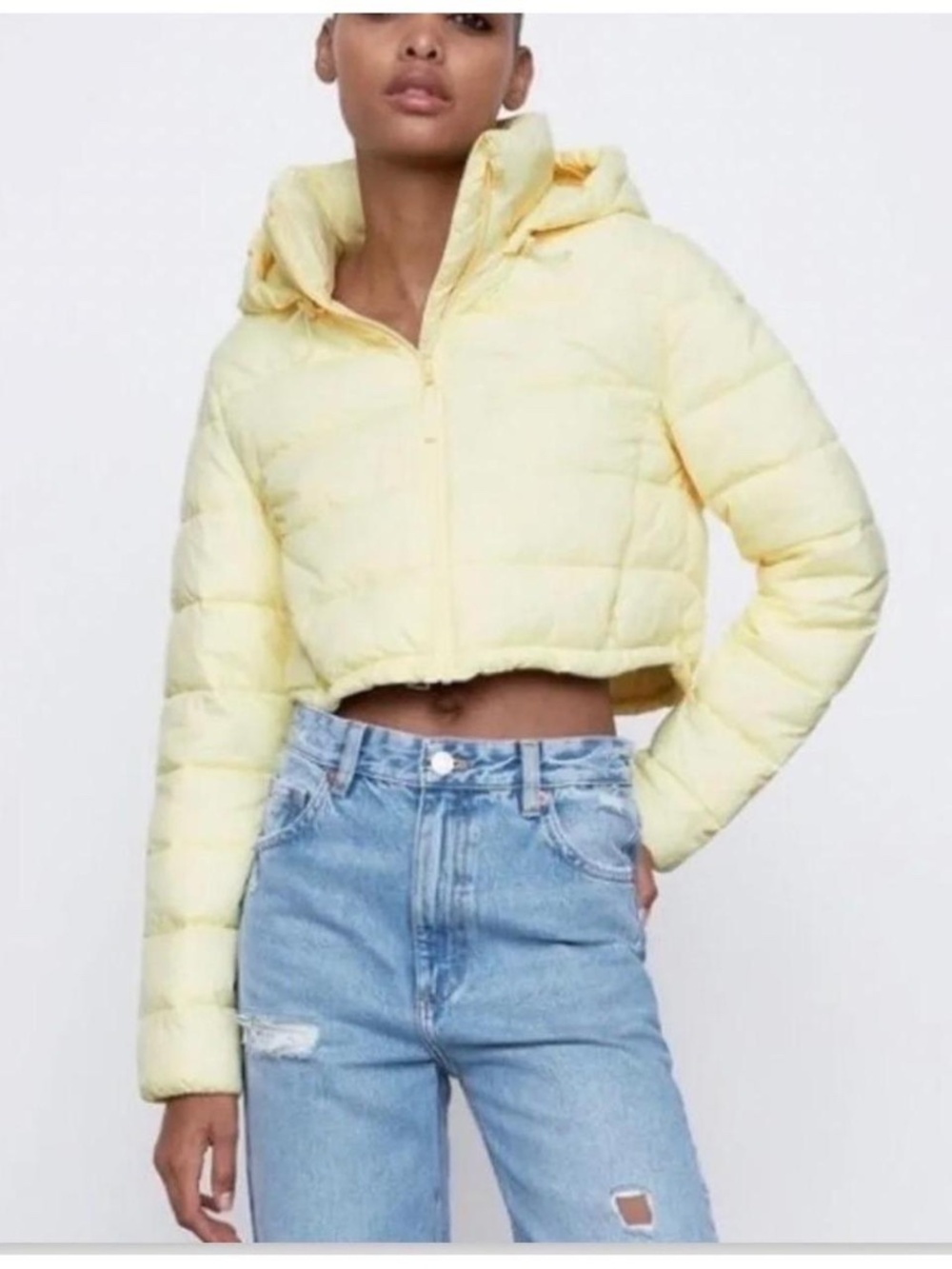ZARA CROPPED WATER REPELLENT PUFFER YELLOW